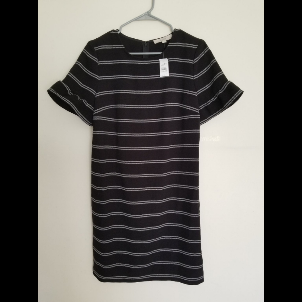 LOFT Striped Bell Sleeve Shift Dress